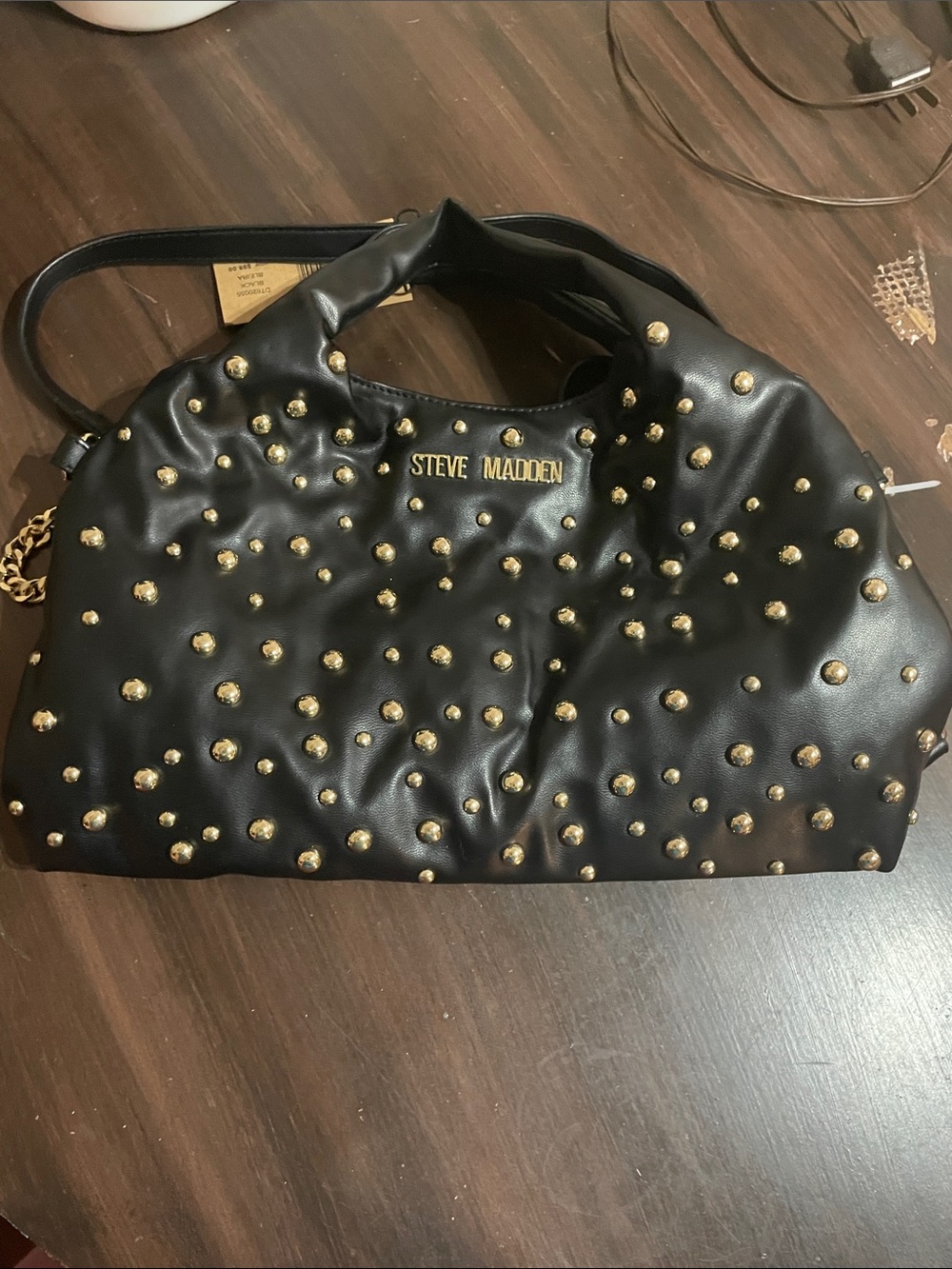 Steve Madden Black Shoulder Bag with Gold Studs